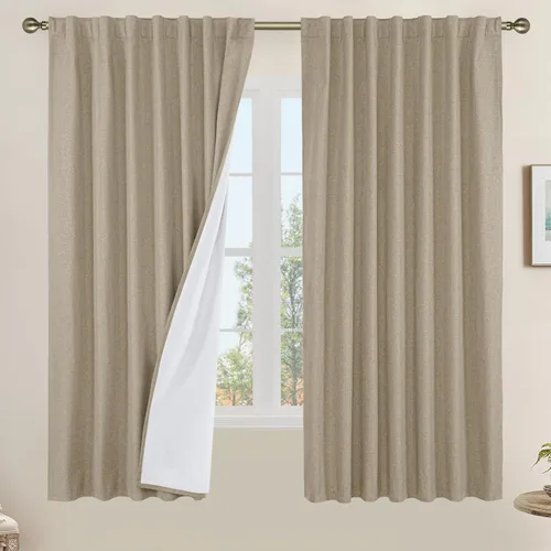 Miniatura 16 de LAMIT Cortinas de lino natural 100 % opacas para ventana, para dormitorio, 45 pulgadas, cortinas térmicas con textura de lino estilo granja