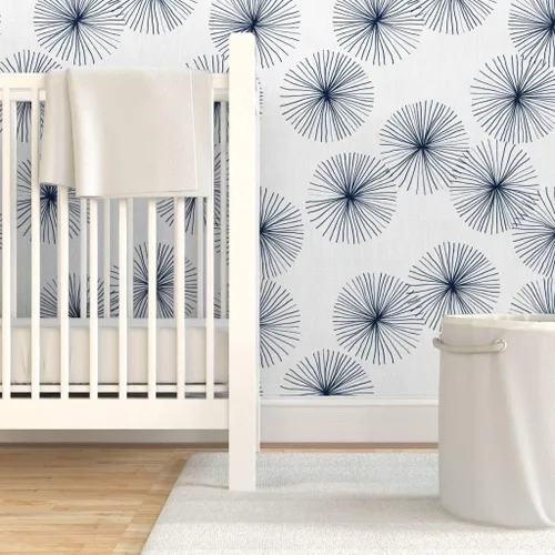 Miniatura 6 de Peel & Stick Wallpaper 3ft x 2ft - Mid Century Midcentury Modern Dandelions White Navy Circle Minimalist Mod Neutral Custom Removable Wallpaper by
