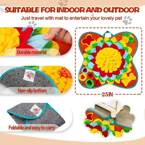 Miniatura 2 de Alfombrilla de olfateo para perros, 25 x 25 pulgadas, tapete de alimentación de actividades para mascotas pequeñas y medianas, juego de alimentación