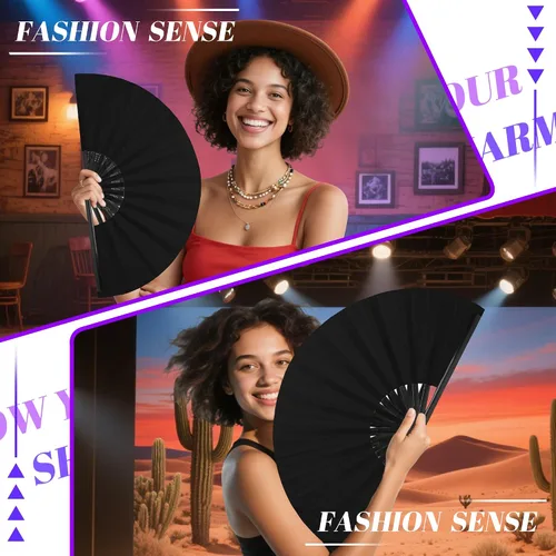 Miniatura 5 de Abanico de mano grande de 33 cm con luz UV para baile en línea, abanico plegable para botas, actuación, boda, fiesta - Abanico portátil de mano