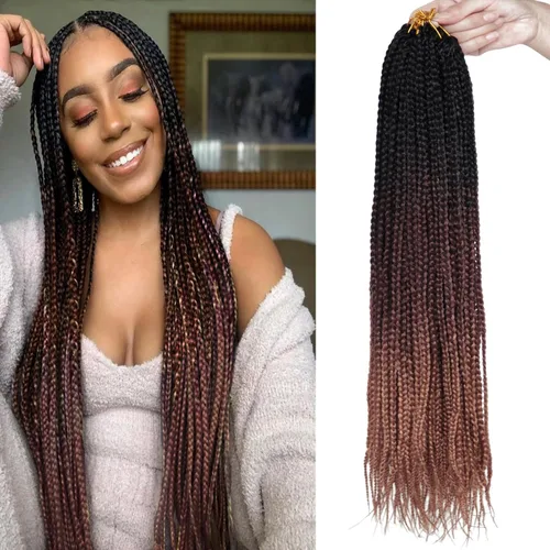 Miniatura 16 de 6 paquetes de trenzas de ganchillo de caja, cabello sintético pre-anillado, trenzas de ganchillo de caja, trenzas de ganchillo de 22 pulgadas