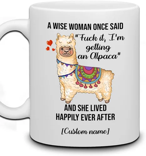 WHIDOBE Regalos divertidos personalizados de alpaca para mujeres, taza de café de cerámica personalizada de 11 onzas y 15 onzas para amantes de los