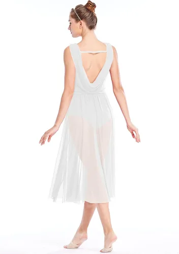 Miniatura 4 de PAOTIT Vestido de baile lírico de tul sin espalda, vestido de ballet moderno, falda larga de encaje dividida