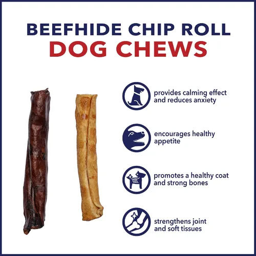 Miniatura 5 de Pet Factory 100% Hecho en EE. UU. Rollos de Chip de Cuero de Res de 5" Mordedores para Perros - Sabor a Carne y Pollo, 18 Unidades/1 Paquete