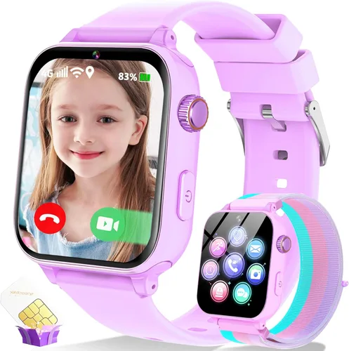 Miniatura 10 de Reloj inteligente 4G para niños, reloj inteligente para niños y niñas de 4 a 12 años con llamadas, SOS, controles parentales, juegos, cámara