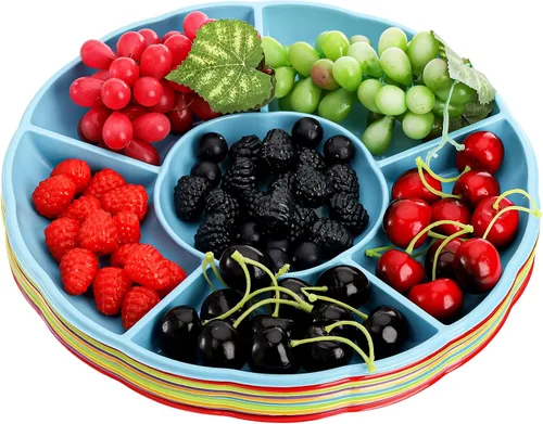 Miniatura 3 de Frcctre Paquete de 20 platos desechables de plástico para servir aperitivos, 12 pulgadas, 6 seccionales divididos para aperitivos, nueces, dulces