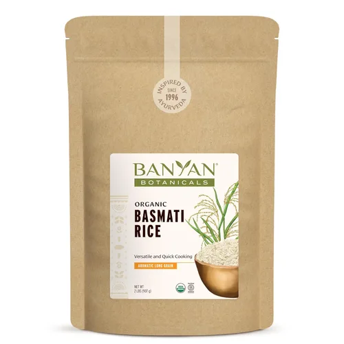 Banyan Botanicals Arroz basmati blanco – Arroz basmati orgánico y puro para cocinar comidas saludables y hacer Kitchari – Con bolsa resellable con
