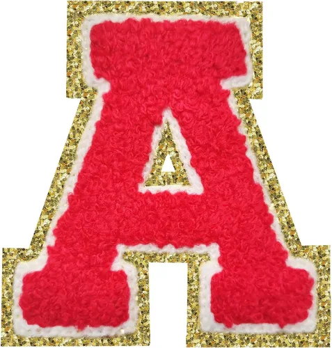 Miniatura 117 de Parches de letras termo-adhesivas de felpilla para chaquetas, parches de letras universitarias con brillantina para planchar en la letra azul A