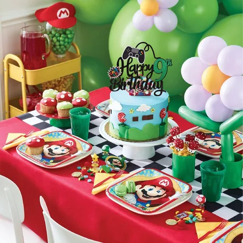 Miniatura 5 de 1 PCS Decoración para Pastel de Videojuegos Feliz 9º Cumpleaños con Purpurina Palillo para Pastel de Videojuegos Game On Controladores Nine Cheers