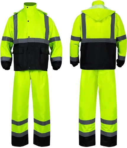 Miniatura 2 de VENDACE Trajes de lluvia de alta visibilidad clase 3, equipo de lluvia para hombre, chaqueta de trabajo de lluvia de seguridad reflectante de alta