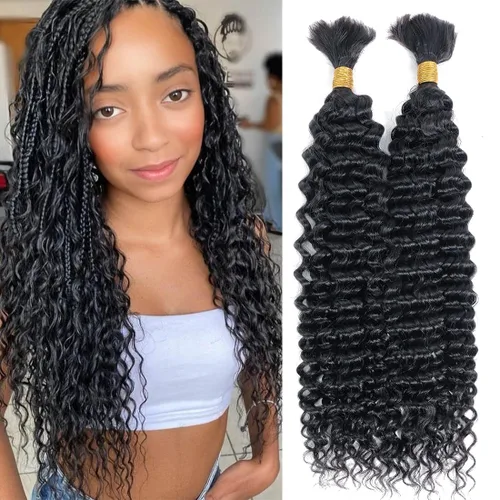 Miniatura 15 de Urbeauty Cabello Humano para Trenzar para Trenzas Boho Bob - Cabello Bohemio de Onda Profunda para Trenzar - Negro Azabache, 14 pulgadas Sin Nudos