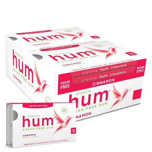 Miniatura 10 de Stevita Hum, Bubblegum - Goma de mascar sin azúcar - 12 piezas, paquete de 12 - Apoya la salud oral - Sin OMG, vegetariano, keto, sin gluten - 72