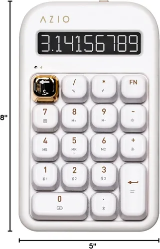 Miniatura 7 de AZIO IZO Calculadora mecánica inalámbrica y teclado numérico (Blanco/Oro) - Bluetooth 5.0 y USB, interruptor mecánico Gateron-Azul, 9 modos