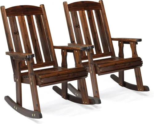 VINGLI Juego de 2 mecedoras para exteriores, mecedora de madera resistente de 600 libras con respaldo cómodo, mecedora resistente a la intemperie