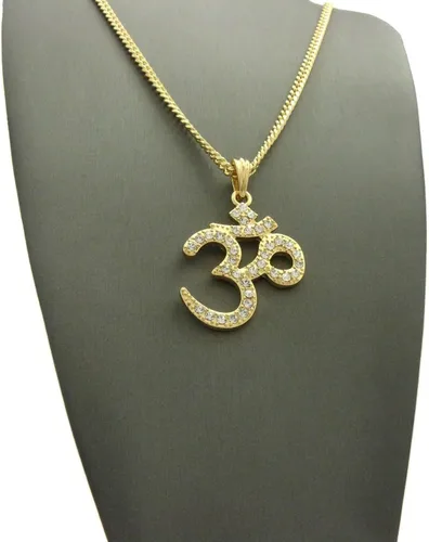 Miniatura 7 de Brillante joyeros Estados Unidos para hombre nueva india Yoga Om Iced Out colgante de 24" cuerda, cadena, caja cubano Hip Hop collar inspirado