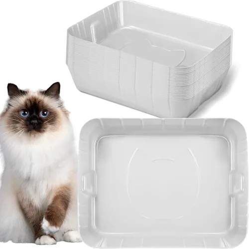 Bokon Caja de arena desechable de 25 unidades para gatos, bandeja de arena desechable grande para viajes al hogar, cajas de arena de plástico Blanco
