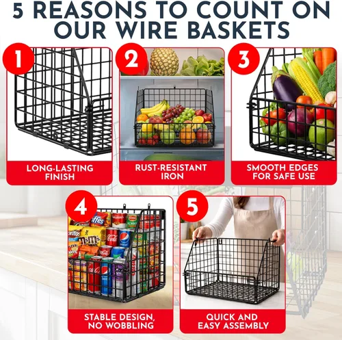 Miniatura 4 de Canastas de frutas colgantes de 3 niveles XL para organizar frutas y verduras en la cocina, canasta de pared resistente para almacenamiento