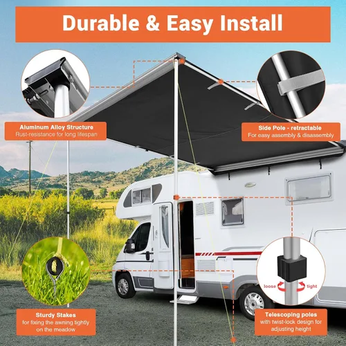 Miniatura 5 de Yescom Toldo para vehículo con revestimiento opaco, 6.6'x8.4' pies, retráctil para rack del techo lateral de automóvil, sombra overlanding para SUV