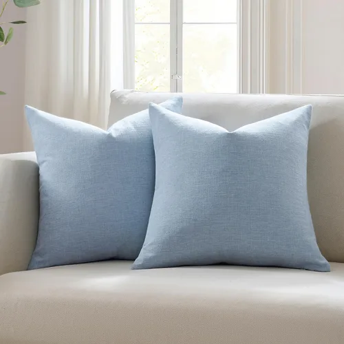 Miniatura 9 de Meekio - Juego de 2 fundas de almohada de color salvia oscura de 22 x 22 pulgadas, fundas de almohada decorativas de lino con estilo bohemio