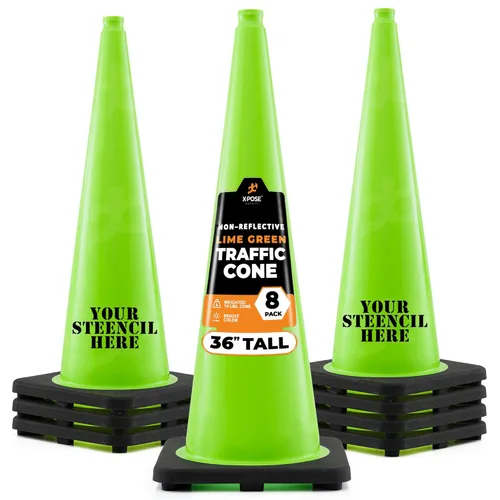 Miniatura 60 de Xpose Safety Cono de tráfico verde lima de 28 pulgadas, paquete de 4, cono de seguridad de PVC de alta calidad para estacionamiento, precaución