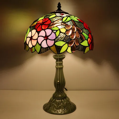 Miniatura 9 de Tiffany Lamp Stained Glass Table Lamps Amber Grape Style Desk Lamp 12X12X18.5 Inch Bronze Ceramic Base Reading Light Suitable for Bedside Bedroom