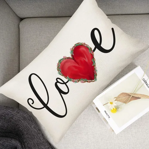 Miniatura 3 de Fundas de almohada de cintura de 12 x 20 pulgadas, fundas de almohada de muérdago de eucalipto rojo y verde, fundas de almohada de lino de algodón