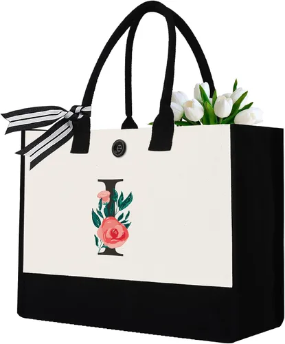 Miniatura 26 de Initial Canvas Tote Bag, Monogrammed Tote Bags Suitable for Mother's Day Wedding Beach