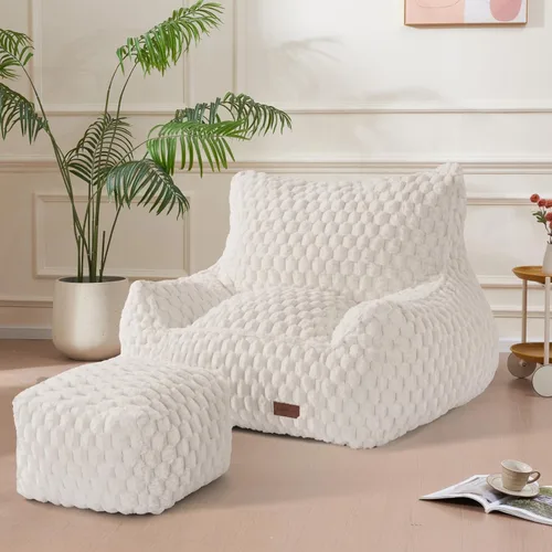 Silla Puf con Otomana, Sofá Puf Gigante Moderno con Reposapiés, Sillas Puf Grandes de Descanso para Adultos y Adolescentes, Cómoda Silla de Lectura