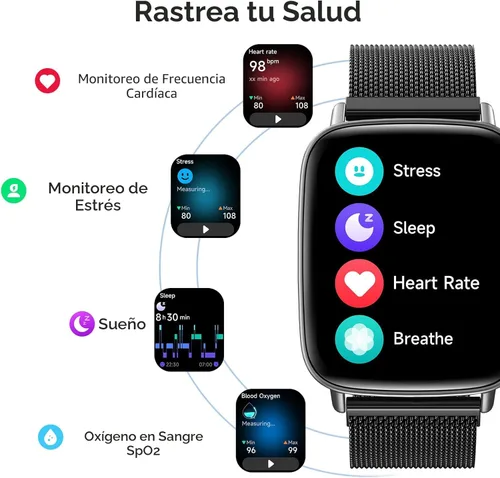 Miniatura 3 de Reloj inteligente para mujeres, reloj inteligente HD de 1.85 pulgadas, compatible con iPhone/Samsung/Android (respuesta/hacer llamadas), más de 100