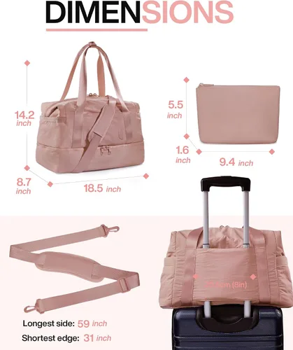 Miniatura 6 de BAGSMART Bolsa de gimnasio para mujer, bolsa de mano para el fin de semana, bolsas de viaje con funda de carretilla, bolsa de viaje para artículos