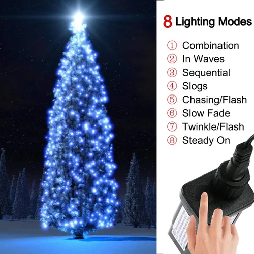 Miniatura 4 de Cadena de luces de Navidad para interiores – 220 LED de 82 ft, 8 modos de memoria, enchufe de extremo a extremo, impermeable decorativo para Azul