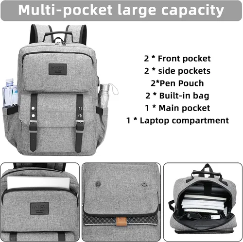 Miniatura 6 de HFSX Mochila para laptop para mujeres y hombres, mochilas universitarias, mochila vintage, mochila para libros, mochila de moda antirrobo, mochilas
