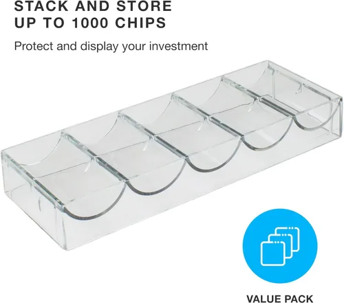 Miniatura 2 de Brybelly 10 bandejas de fichas de póquer de acrílico transparente para fichas de tamaño estándar y fichas de arcilla 10 bandejas en total, cada