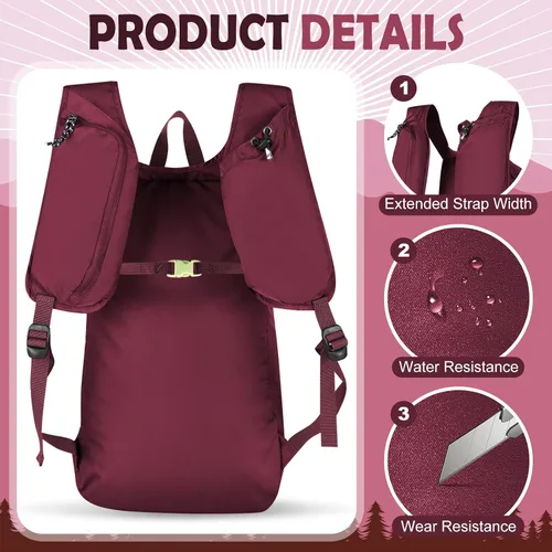 Miniatura 2 de Mochila plegable ultraligera y delgada de 12 litros, pequeña mochila de senderismo plegable, bolsa de viaje, resistente al agua para hombres y Rojo