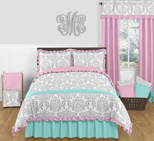 Miniatura 10 de Sweet Jojo Designs Juego de edredón individual de 2 piezas (flores de ciervos del bosque) para niñas, niños, ropa de cama para niños, cama en una