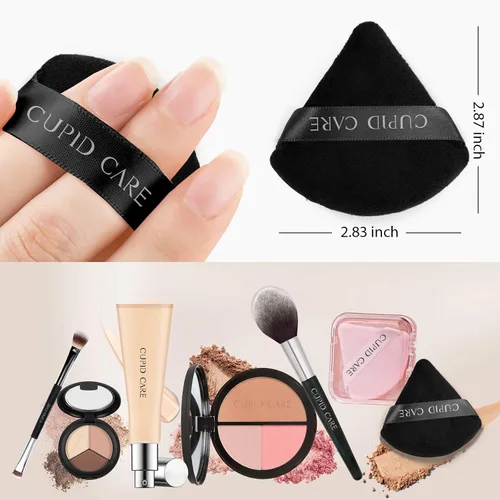 Miniatura 2 de 6 Piezas Borlas de Polvo Triangulares con 2 Estuches de Viaje, Borlas de Polvo Fijador para Polvo Facial y Base de Maquillaje, Borla de Maquillaje