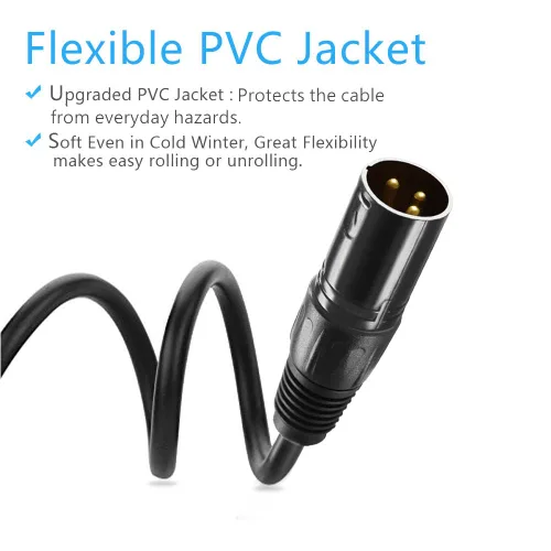Miniatura 5 de Cable DMX flexible de 10 pies, cable DMX chapado en oro de 3 pines XLR macho a hembra, lo mejor para iluminación de escenario de DJ, luces de cabeza
