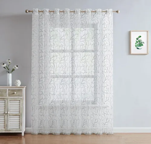 Miniatura 12 de Warm Home Designs Par de 2 cortinas de longitud corta de 54 pulgadas de ancho x 63 pulgadas de largo, cortinas transparentes bordadas con bordado