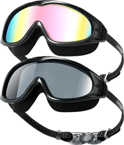 Seago Gafas de natación sin fugas, antivaho para piscina, para adultos, hombres, mujeres, jóvenes, protección UV, visión clara de 180°