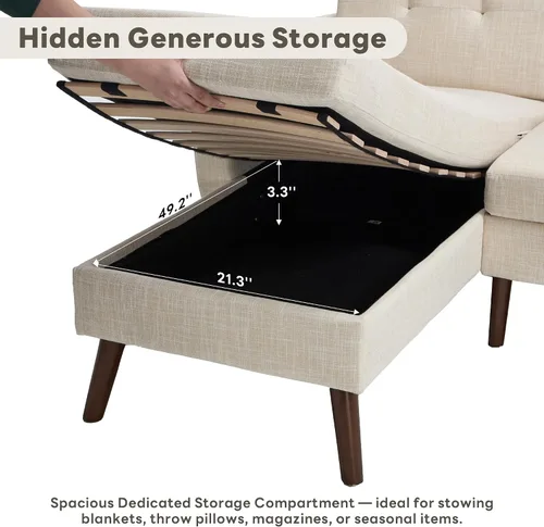 Miniatura 7 de Tbfit Sofá en Forma de L, Sofás Seccionales Modernos de Mediados de Siglo de 80" de Ancho, Sofás de 3 Plazas con Chaise Lounge Amplio, Sofá Beige