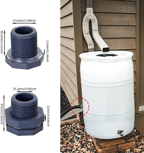 Miniatura 6 de 10 conectores de mamparo de PVC de 3/4 pulgadas, conector de agua de doble rosca, adaptador de mamparo con enchufes para barriles de lluvia