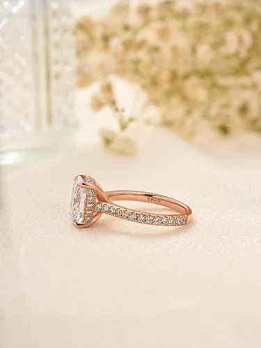 Miniatura 43 de Anillo de compromiso de corte cojín de 4 quilates para mujer, piedra blanca/amarilla grado 5A, circonita cúbica S925, plata, amarillo/blanco/oro rosa