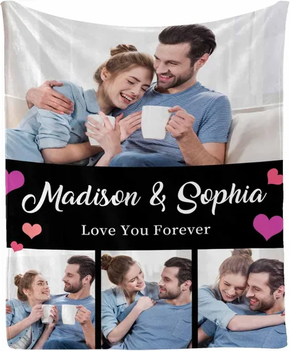 Miniatura 17 de MyPupSocks Manta personalizada con foto familiar, manta personalizada para el día de San Valentín, Navidad, cumpleaños (7 tamaños)