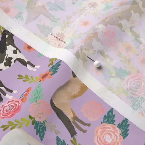 Miniatura 5 de Spoonflower Tela – Caballo Multi Floral Caballos Púrpura Granja Animal Cowboy Pet Retrato Impreso en Tela Gasa Cuarto Grasa – Coser Moda Vestidos