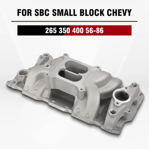 Miniatura 4 de Colector de admisión de doble plano satinado Compatible con SBC de bloque pequeño Chevy 265 350 400 de 1956-1986