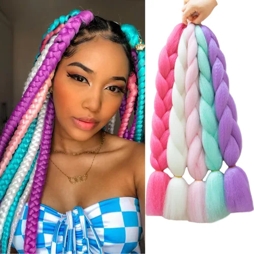 Miniatura 4 de 5 extensiones de cabello trenzado colorido de 24 pulgadas que brillan en la oscuridad arco iris jumbo trenzas extensiones de cabello