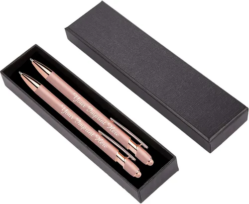 Miniatura 13 de ExpressDesigns™ - Juego de regalo de bolígrafos personalizados - Paquete de 2 bolígrafos de metal suave al tacto de oro rosa con caja de regalo