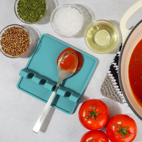 Miniatura 6 de Zulay Kitchen - Reposa utensilios de silicona con bandeja antigoteo para múltiples utensilios de cocina, reposacucharas sin BPA y resistente al