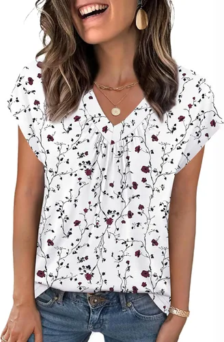 Miniatura 27 de Zeagoo Camisetas de manga corta con cuello en V para mujer, ropa de negocios, ropa de trabajo, ropa de moda