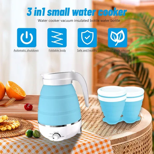 Miniatura 5 de Qivine Hervidor eléctrico plegable de viaje de 20.3 fl oz, hervidor de viaje plegable de silicona, tetera eléctrica plegable para viajes con 2 tazas